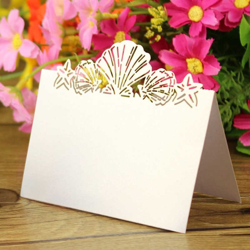JOYJULY Pack of 50 Beach Themed Wedding Place Card Seashell