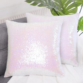 sourcing map 2 Pcs Sequin Throw Pillow Covers, Shiny Sparkling Comfy Satin Cushion Covers, Decorative Pillowcases for Party/Christmas/Thanksgiving/New Year, 40x40 cm, Starry Pink