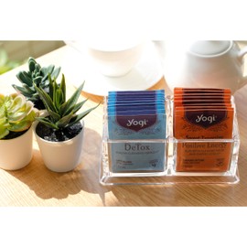 Oak Savanna Tea Bag Organizer Holder Caddy Small for Sugar Packet Coffee Condiment Storage Clear Acrylic for Kitchen Pantry Cabinet Airbnb Countertop Tabletop