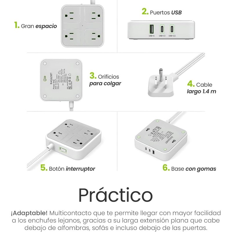 Regleta 7 en 1 con USB-C y USB-A – 4