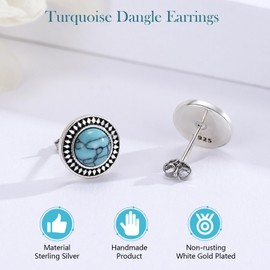 ABIGY Women Turquoise Earrings 925 Sterling Silver Simple Vintage Turquoise Earrings Jewellery for Women