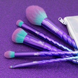 Moda Royal & Langnickel Mythical Wild 5 Piece Makeup Brush Set including Blush, Complexion, Curved Eyeshadow, Wrinkle and Angle Brush - Purple Teal