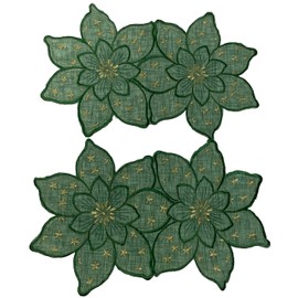 Aude Home Doilies Pack of 2 Embroidered Blankets 30 x 45 cm Oval with Christmas Motif (30 x 45 cm Oval)