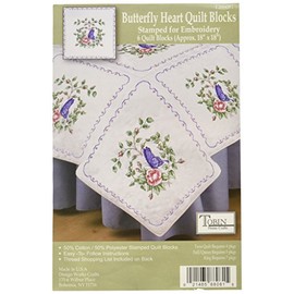 Tobin T288081 Stamped Quilt Blocks Cross Stitch Kit, 18 by 18-Inch, Butterfly Heart, White, 6 Per Package