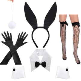 YINGLUBEN 6PCS Bunny Costume Set, Bunny Accessories, Bunny Ear Headband Bow Tie Costume Tail Gloves for Easter Party Cosplay