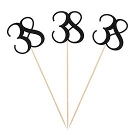 Black Glitter 38th Birthday Centerpiece Sticks, 12-Pack Number 38 Table Topper Anniversary Party Decorations