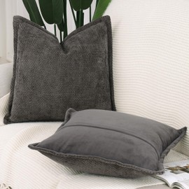 MADIZZ Chenille Velvet Throw Pillow Covers with Flange Set of 2 Super Soft Boho Textured Pillow Covers Decorative Throw Pillowcases Modern Farmhouse Home Decor for Sofa Bedroom Dark Taupe 18x18 Inch
