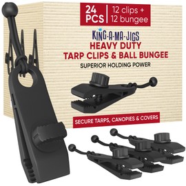 24 Pack - 12 Pcs Heavy Duty Tarp Clips & 12 Pcs Ball Bungee Cords - Superior Holding Power- Lock Grip Gator Clamp Design - Secures Tarps, Tents, Awnings, Banners or Covers (24 Pack)