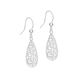 Tuscany Silver Women's Sterling Silver Rhodium Plated Filigree Teardrop Earrings