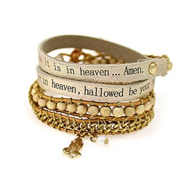 4031301 Lords Prayer Leather Wrap Bracelet Woven Beads Our Father Praying Hands Lord's Pray