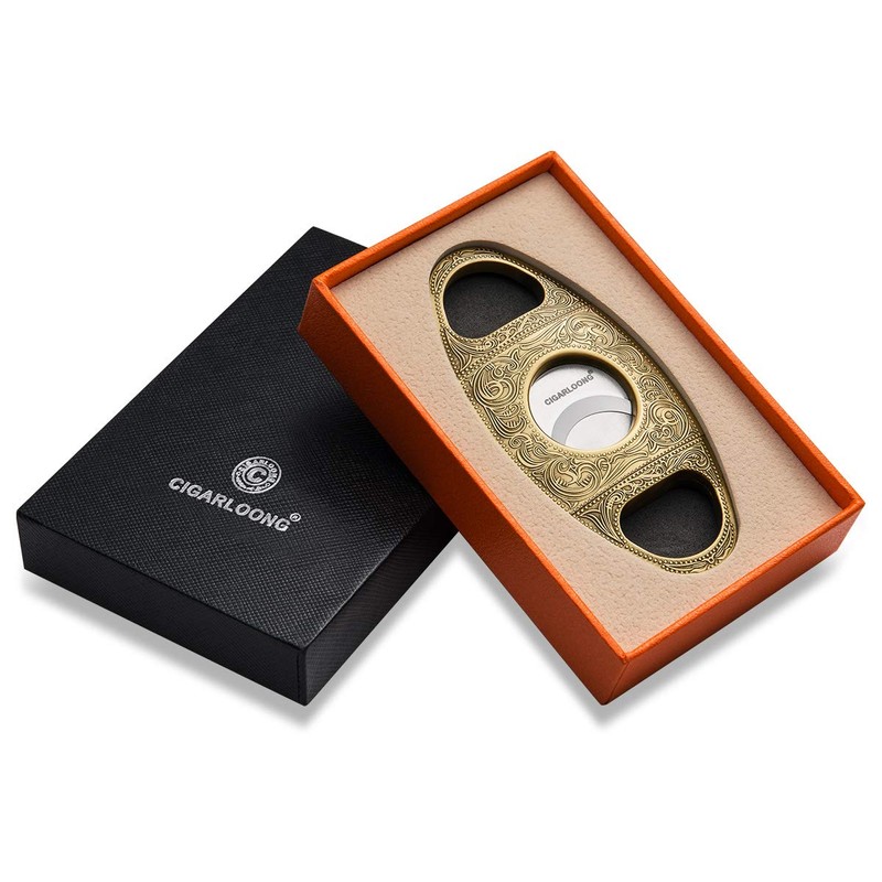 CIGARLOONG Cigar Cutter Stainless Steel Bronze Engraved Double Cut Blade