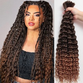 SUYIAPIY Boho Hair for Braiding Deep Wave Bulk Hair for Braiding Natural Black Micro Twist No Weft Wet and Wavy Braids 1B/30 18 Inch 8 pack