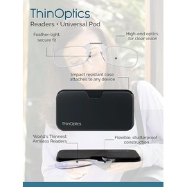 ThinOptics Bundle - Reading Glasses and Armless On-Nose Readers with Cases - Ultra Thin, Durable, Lightweight - Clear Black 1.0x