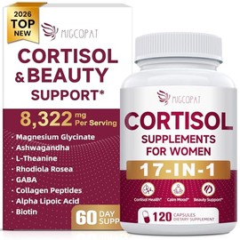 Migcopat 17-in-1 Cortisol Supplements for Women, 8322mg with Collagen, Magnesium Glycinate, Ashwagandha, L-Theanine for Relaxation, Stress and Sleep Support, Cortisol Reducer for Women- 120 Capsules