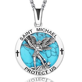 REDSUN Saint Michael Necklace for Men Sterling Silver Archangel Michael Chain/Christopher/Benedict/Virgin Mary Chain Religious Sacred Medal Jewellery for Men Women Boys, Sterling Silver