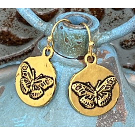 Etched Gold Butterfly Earrings Summer Nature Spring. Jewelry Earrings for Women #3298FE170