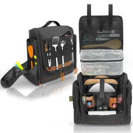 ORKELS Tactical Camping Kitchen Organizer Bag – Hanging Camp Cookware Storage with Paper Towel Holder, Portable Utensil Organizer for BBQ, Hiking, RV Cooking Essentials – Bag Only