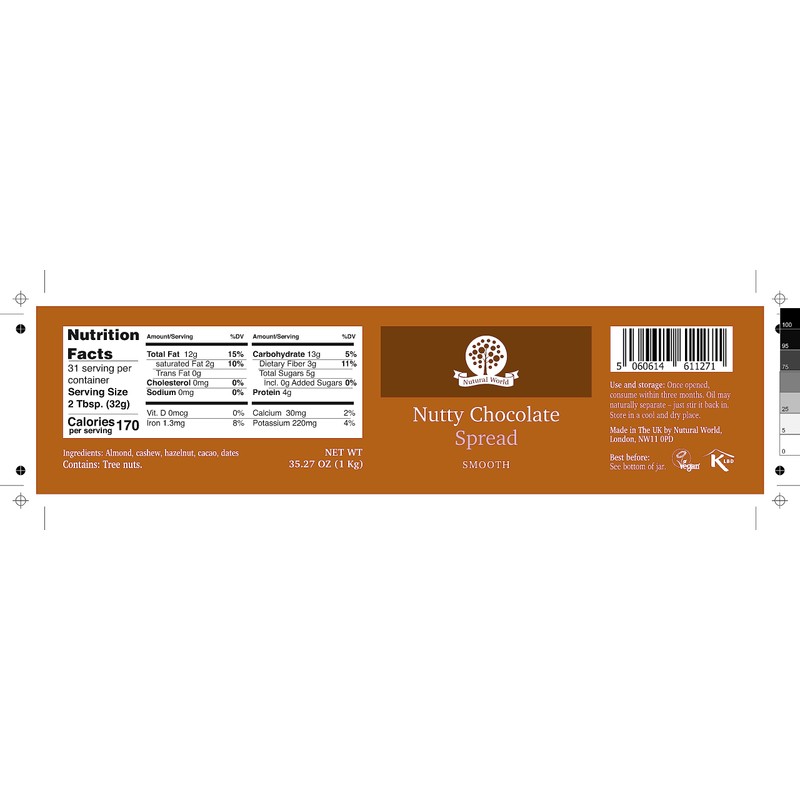 Nutural World - Smooth Nutty Chocolate Spread 35 Oz (1kg)