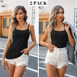 V FOR CITY Women Shelf Bra Camisoles Adjustable Spaghetti Strap Tank Tops Cotton Built in Bra Cami Basic Yoga Shirts 2 Pack Black