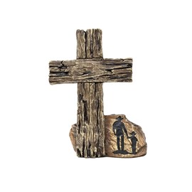 AMAJY Standing Cross Cowboy and Kid - Rustic Western Faith Décor in Resin - Symbol of Strength, Guidance & Family Bond - Resin Religious Figurine - Inspirational Religious Accent Piece