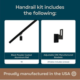 Modern Aluminum Handrail Grab Bar Kit, Adjustable Steel Brackets Included, Returns to Wall, Powder Coated Finish (Black, 3 Foot Handrail Set)