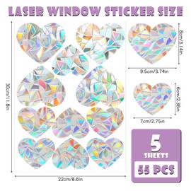 55pcs Window Decals for Bird Strikes, Decorative Window Clings for Birds, Heart Shape Bird Strike Prevention for Windows