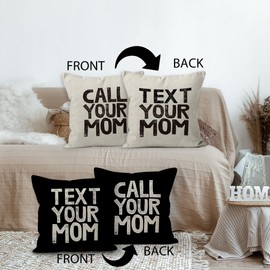 Call Your Mom Text Your Mom Reversible Linen Throw Pillow Case, Double Sided 18 x 18 Inch Set of 2, Freshman Gift, Graduation Gift, for Daughter, Son Gifts, College Room Decor Cushion Cover for Sofa