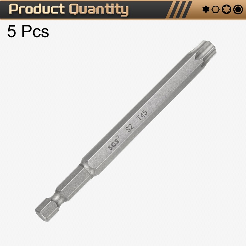 sourcing map 5pcs T45 Torx Head Screwdriver Bit 1/4" Hex