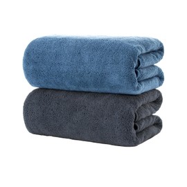 2 Pack Premium Microfiber Bath Towels - Ultra Soft & Quick Dry 55" L x 27" W, Lightweight & Highly Absorbent Blue Dark Grey