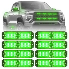 ELECHOI 8pcs 12-LED Emergency Strobe Light Ultra Slim Grille Flashing Warning Light Kit for Vehicles and Trucks (Green)