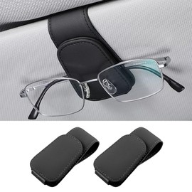 Couslcd 2PCS Sunglasses Holders for Car Sun Visor, Leather Eyeglasses Hanger Mounter, Magnetic Glasses Holder and Ticket Card Clip, Universal Auto Interior Accessories (Black, 2PCS)
