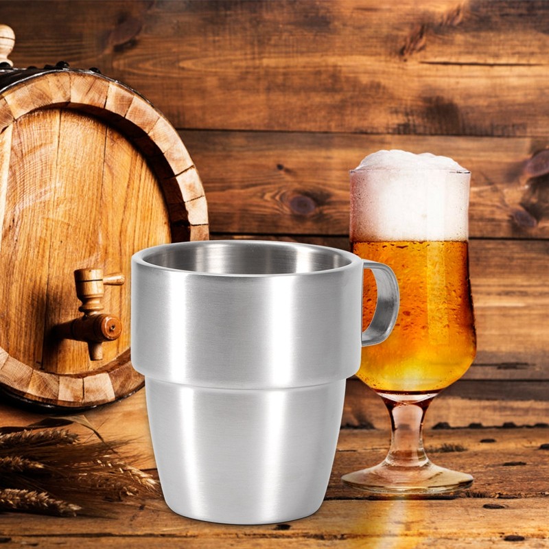 280ml Durable Stainless Steel Double Layer Bar Beer Handle Cup