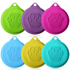 Ptwola 6-Pack Reusable Cat & Dog Food Can Lids - Cute Paw Shape, Plastic Round Lids, Assorted Colors for Most Canned Food