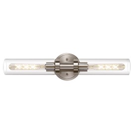 Brushed Nickel 2-Light Bathroom Vanity Light Fixture, Modern Bathroom Sconces Wall Lighting W/Clear Glass Shade, Horizontal and Vertical Wall Mount Lamp for Mirror Hallway Kitchen