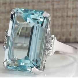 LVSHI Vintage Women 925 Silver Aquamarine Gemstone Ring CZ Cubic Zirconia Ring Wedding Jewelry Size 6-11, Size 11, Zirconia,Gemstone,Metal,Silver