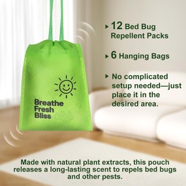 12 Pack Natural Bed Bug Repellent Pouches, Plant Based Long-Lasting 2 Month Protection Against Bedbugs, Dust Mites & Fleas, Safe for Mattress, Luggage, Furniture & Travel, No Residue Non-Toxic Formula