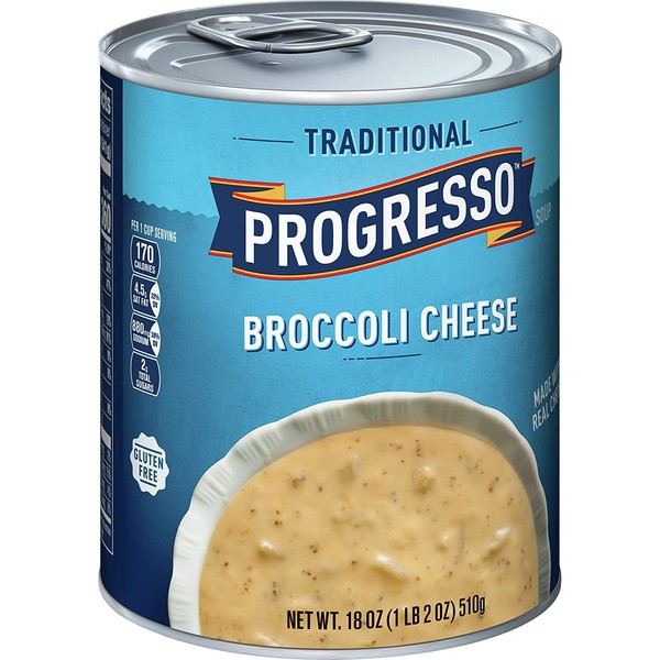 Progresso Traditional, Broccoli Cheese Soup, Gluten Free, 12 Cans, 18 oz