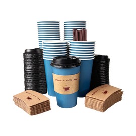 Disposable Paper Coffee Cups, 12oz & 16oz (NavyBlue, 16, ounces)