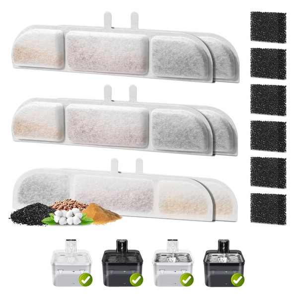 6 Pack Replacement Filters for 84oz/2.5L Fursink Pet Water Fountain,