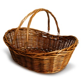 Wald Imports - Medium Wicker Basket with Handle - Dark Brown Hand Woven Harvest Basket - Wicker Flower Basket for Storage, Picnics, Easter, Organizing, and More (17 x 6.5 inches)