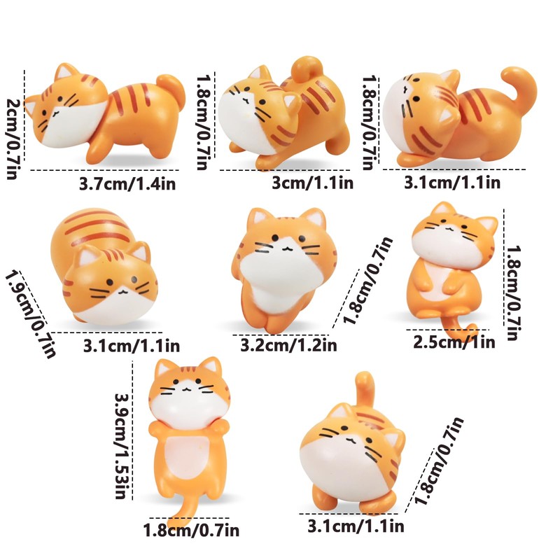 SINGOMON 8PCS Cute Cat Figurines Mini Cat Figurines Ginger Cat