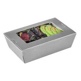 Restaurantware Cafe Vision 21 Ounce Disposable To Go Boxes 50 Paper Boxes For Food - Hinge Lock Grease-Impervious Gray Paper Take Out Food Containers With Window For Lunch Or Desserts