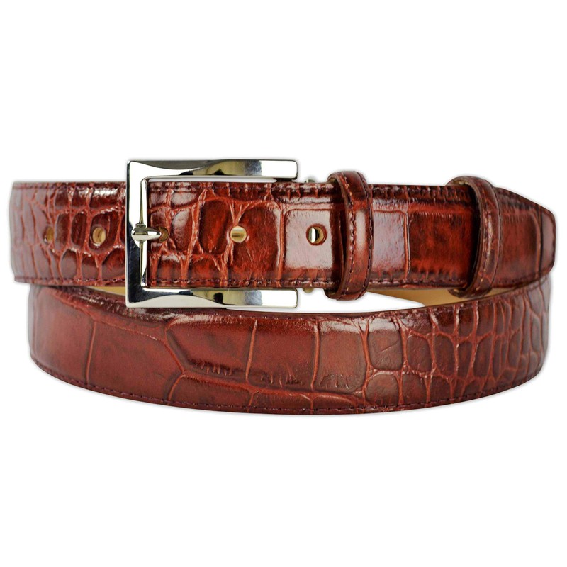 PASQUALE CUTARELLI Mens Crocodile Pattern Italian Leather Belt Burgundy Small