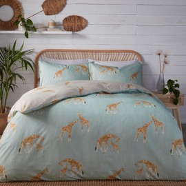 Fusion Giraffe Duvet Cover Single Size (140 x 200 cm) Reversible Design Zoo Animal Bedding Grey Blue Bedding Giraffe Print Snap Closure Giraffe Gifts