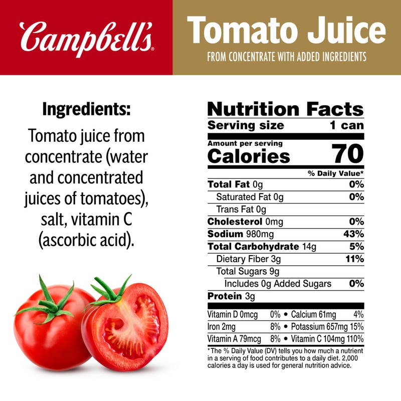 Campbell's 100% Tomato Juice, 11.5 fl oz Can (24 Pack)