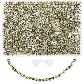 TOAOB 1000pcs Gold Round Letter Beads 4x7mm Acrylic Alphabet Craft Beads A to Z Letter with Elastic String for DIY Jewelry Making Bracelets Necklaces Keychains