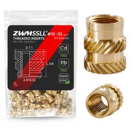 ZWMSSLL #10-32 Heat Set Threaded Inserts,60 Pieces 10-32x3/8x7.1-Inches Brass Heat Set Insert for Plastic Parts,UNF knurled Nuts,Insert by Heat into 3D Printing Components