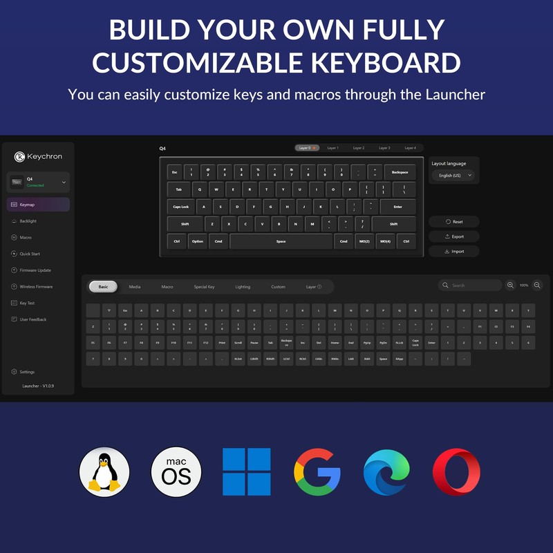Keychron Q4 Wired Custom Mechanical Keyboard, 60% Layout QMK/VIA Programmable