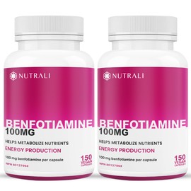 Nutrali New *BONUS SIZE* 150 capsules HIGHEST POTENCY Benfotiamine Complex C 100mg (Vitamin B1/ Thiamine), Increased Energy, Nerve Support, All-Natural, Vegan, Gluten Free. 5-month supply (2 Pack)