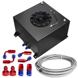 Dexepe Universal 5 Gallon 20L Fuel Cell Polished Aluminum Fuel Tank with Cap/Level Sender/12FT Oil Feed Line Black
